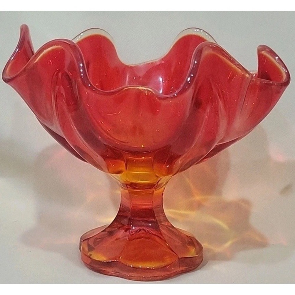 Vintage 1960s L.E. Smith Amberina Six Petal Orange Footed Candy Dish Compote EUC - Picture 6 of 8